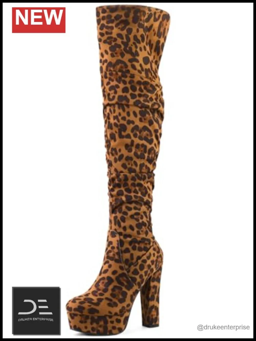 Chunky Heel Platform Thigh High Boots Faux Suede